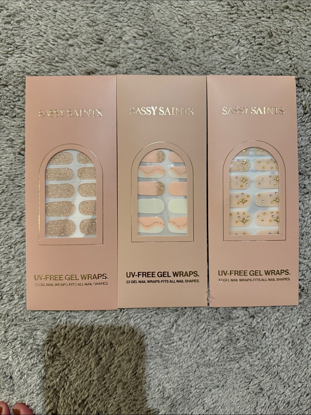SASSY SAINTS UV-Free Gel Nail Wraps – Pink, Cream & Gold Designs